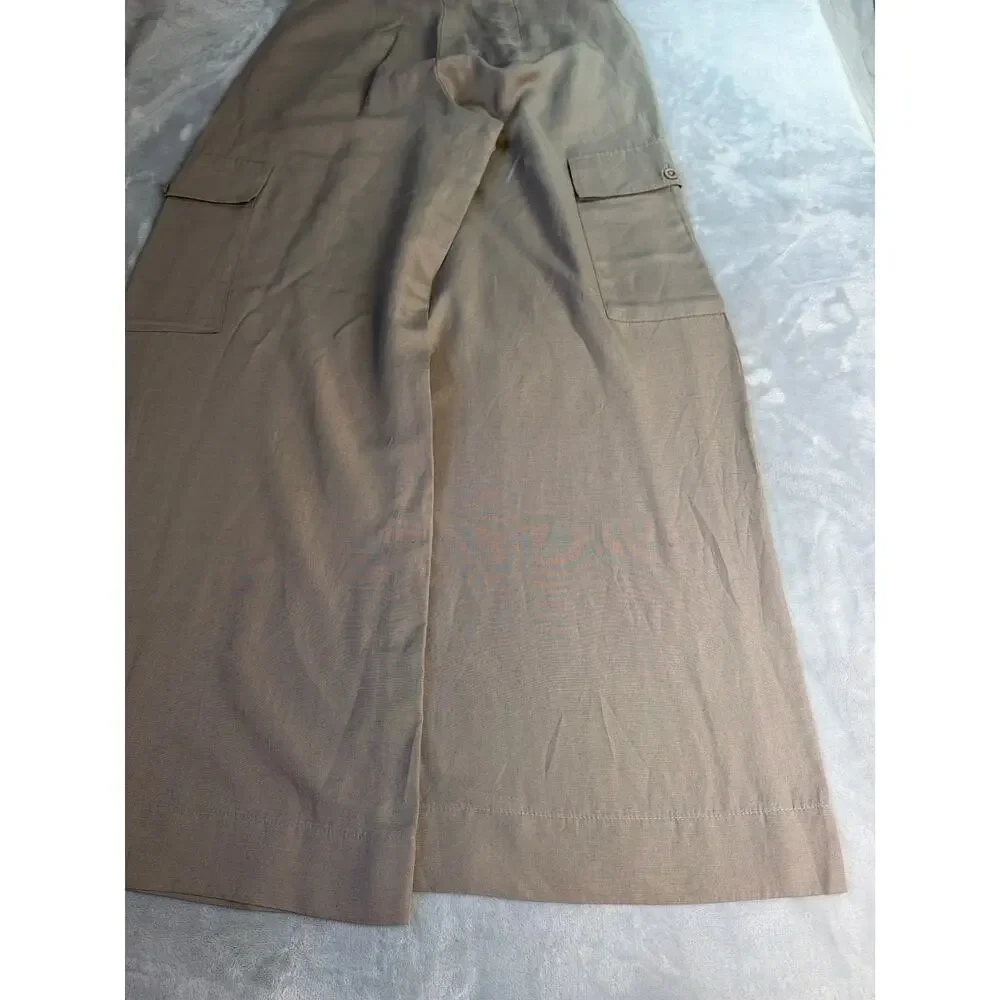 COS Linen Cargo Pants Womens 38 US 8 Stone Beige Wide Leg High Waisted Trouser